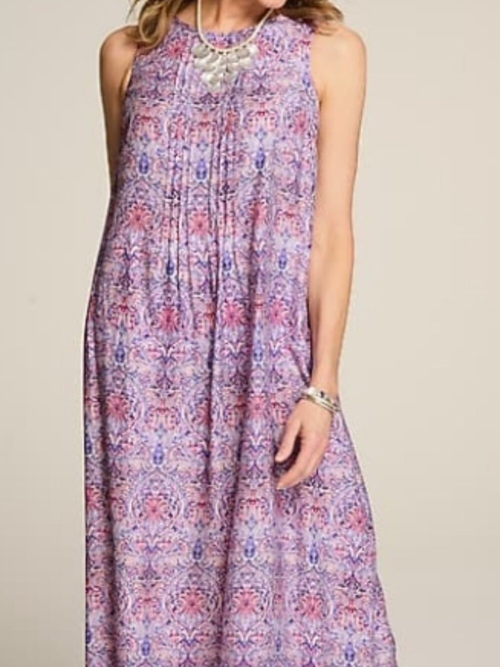 J. Jill Pintucked A-Line Maxi Dress Size M Sleeveless Lined Pullover NWT $139